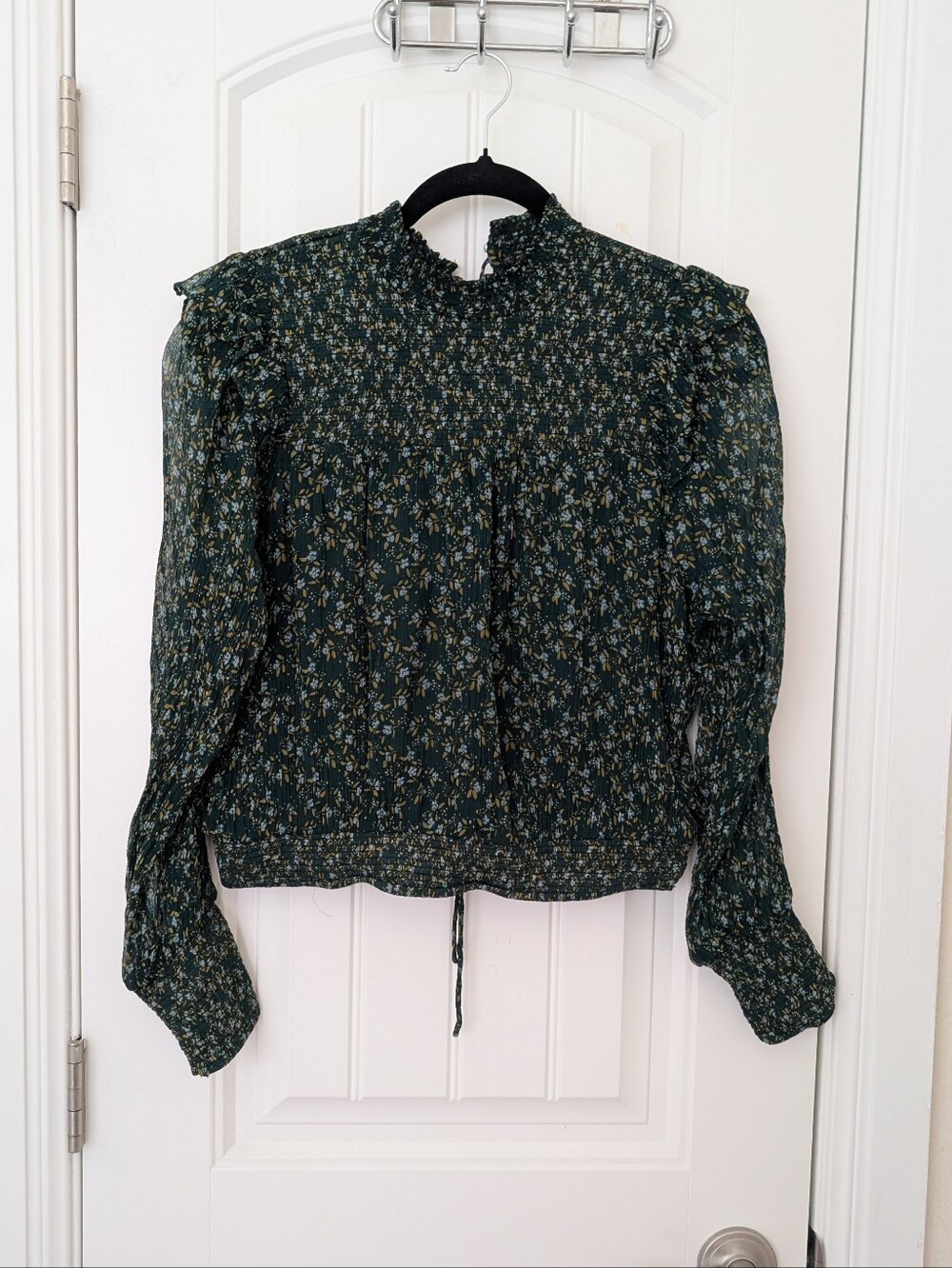Free People Sheer Floral Long-Sleeve Blouse in Dark Green - Picture 2 of 9